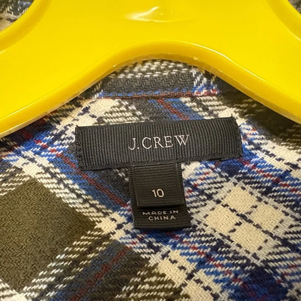 J.Crew Green Blue White Plaid Button Up Plaid Flannel‎ Shirt Size 10 Cabin Fall